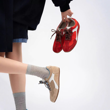 ins风时髦复古撞色板鞋女 圆方头阿甘德训鞋牛反绒休闲百搭运动鞋