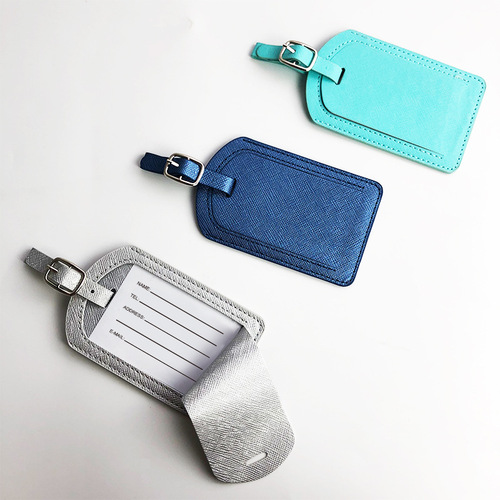 Amazon leather cross pattern 6-color business customizable corporate LOGO with signature inner paper PU luggage tag