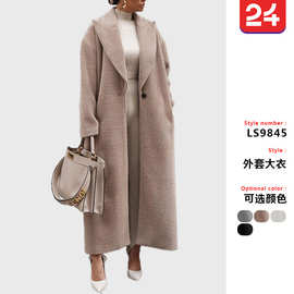 2025欧美秋冬季跨境外贸直销保暖外套长袖翻领女毛绒上衣女式大衣