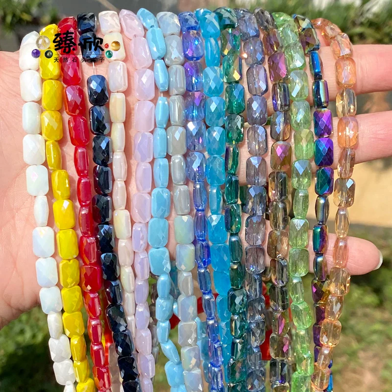 Cross-border new products Domestic crystal 6x9 cut flat square beads Pujiang crystal beads wholesale colorful grid water