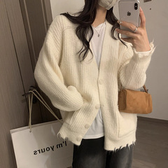韩系宽松慵懒气质复古毛衣外套女装2025秋冬新款加厚休闲针织开衫