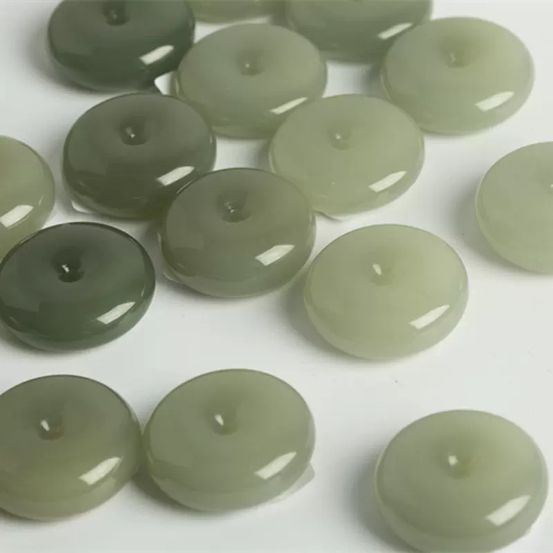 新疆玉青海和田玉平安扣吊坠 和田青海料平安扣湖水绿平安坠