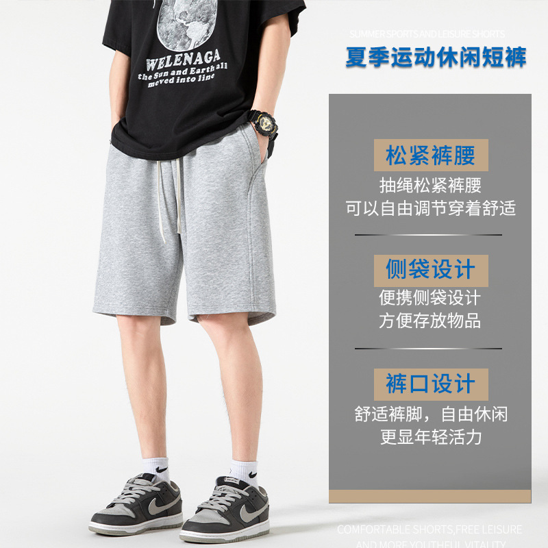 Pantalones cortos deportivos de punto de algodón chino 2025 nuevos productos de verano estilo básico calle sueltos pantalones de cinco puntos de marca de moda americana