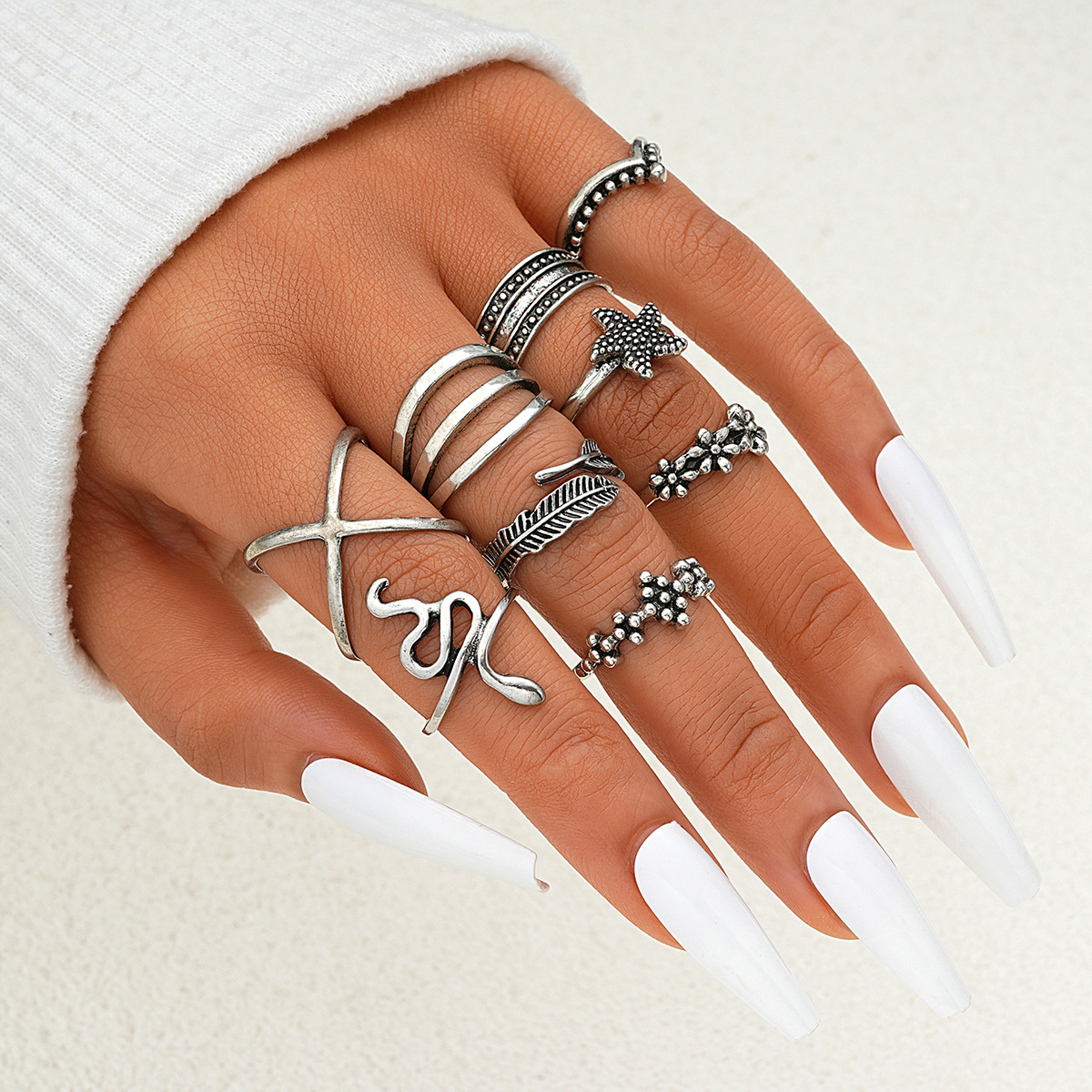 Cool Style Simple Feather Star Ring suit Niche Design Light Luxury Elegant Ring_voghion.com