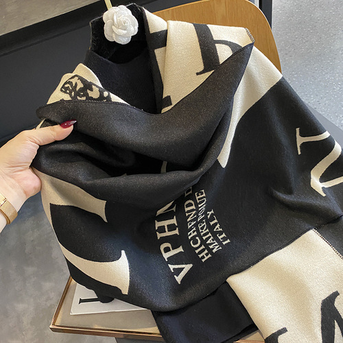 Letter flower scarf autumn and winter new style European and American style high-end outer windproof and warm imitation cashmere shawl scarf