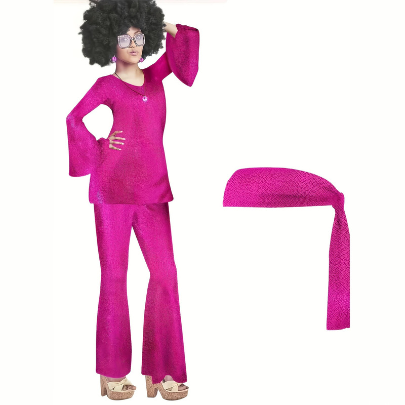 Cross-Border European and American Women's Suits, 70S Disco Elegant Party Outfit with Headscarf, Beautiful Flared Long Pants Two-Piece Set