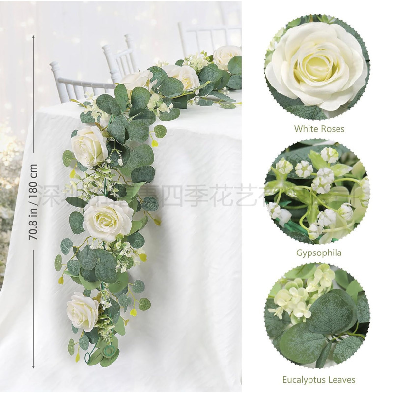 跨境仿真藤条 金钱桉树叶假花绿植圣诞悬挂藤蔓花环婚礼家居装饰|undefined