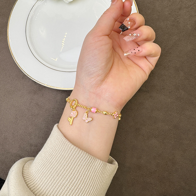 Guochao antiguo brazalete de oro de palacio de viento de la mariposa de tubos de flores de bordas joyas de brazalete no se desvanecen joyas