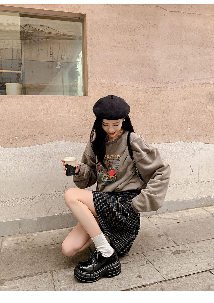 Giày lười nữ da bò phối dây buộc chéo đế xuồng platform phong cách Anh quốc — Màu Đen Hạt mở viền, Màu đen da bò mờ, Màu trắng chi tiết 65