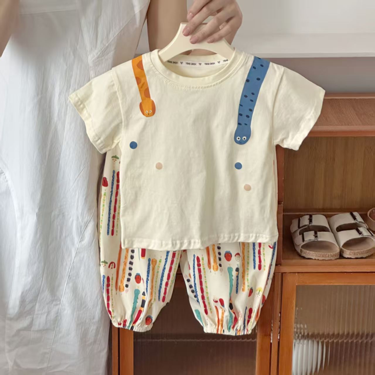 2026 Baby and Children's Summer Cotton T-Shirt and Long Pants Anti-Mosquito Pants Short-Sleeve Set Two-Piece Set Comfortable Breathable Refreshing
