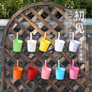 Cross-border Iron Hanging Bucket Flower Pot Metal Hook Flower Pot Household Balcony Hanging Pot Small Flower Bucket Pastoral Hanging Hanging Pot