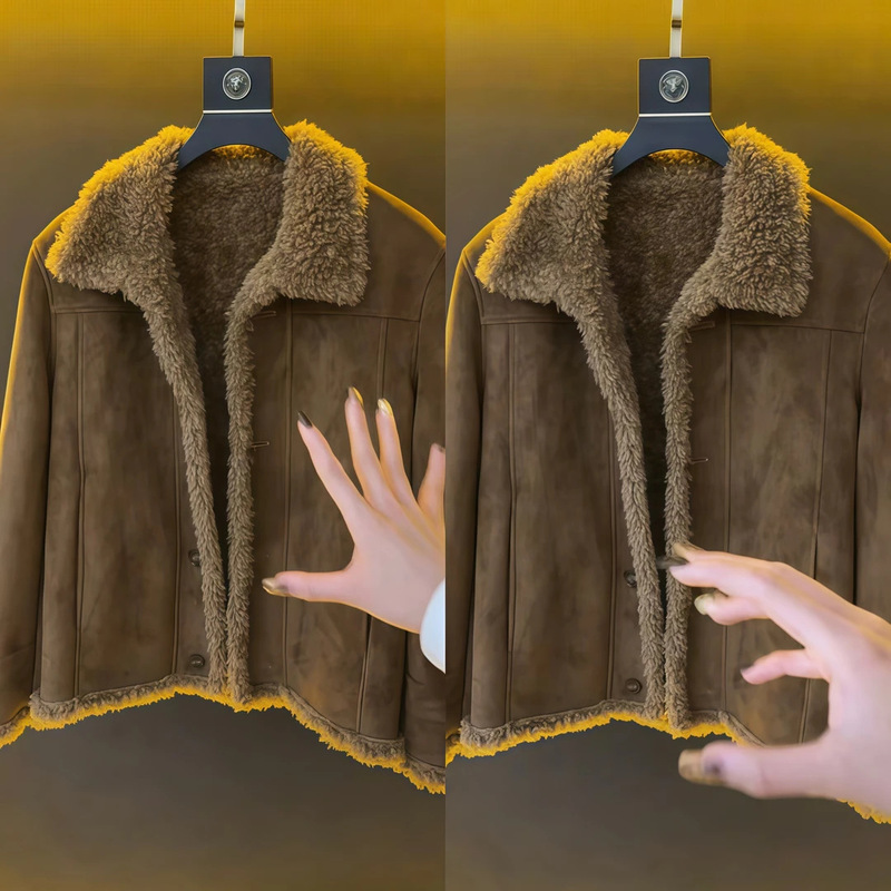 Winter New Men's Thickened Lamb Fur Coat with Turn-Down Collar, Slim Fit, Versatile Pu Leather Jacket, Trendy Fashion