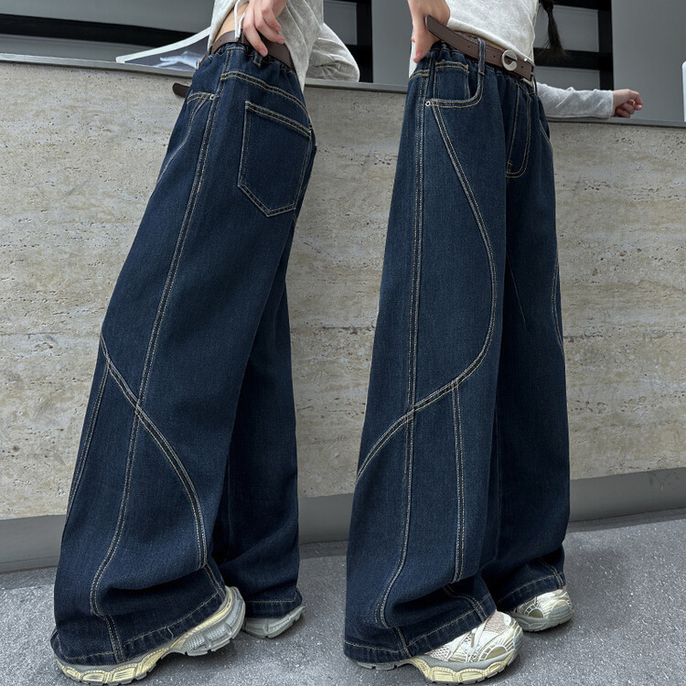 24165 Jeans White Gray Top Rabbit Fur Spring And Autumn New Children's Miscellaneous European And American Jeans_voghion.com