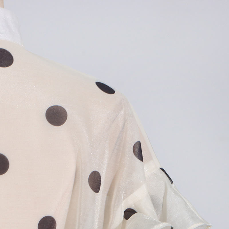 Australian Show Polka Dot Set Women Trendy Scarf Collar Ruffled Shirt Top Long Skirt Sets