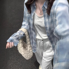 韓国純綿チェック柄日焼け止めシャツ女性のための春と夏の新しいルーズレイジースタイル長袖シャツジャケットカジュアルトップ