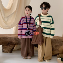 童毛衣2025冬款男童女童韩版条纹针织上衣儿童圆领休闲宽松毛线衣
