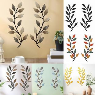 Metal Olive Leaf Wall Hanging Black Iron Leaf Wall Decoration Black Paint Art Wall Hanging Living Room Decoration