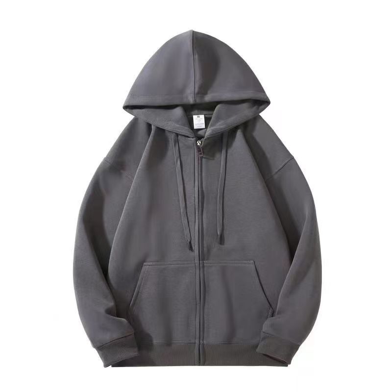 Unisex Loose Hooded Sweatshirt Jacket Solid Colour Autumn Winter_voghion.com