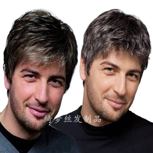 Foreign trade European and American hot-selling direct-selling wigs, men's short hair wigs, high-temperature silk wigs, drop shipping