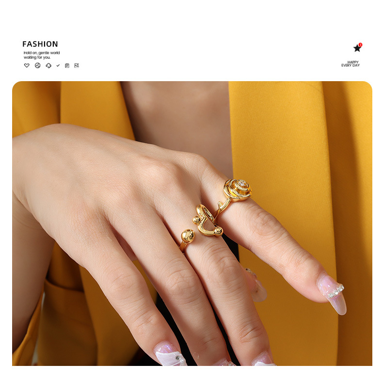 French Style Flower Copper Open Ring Zircon Copper Rings