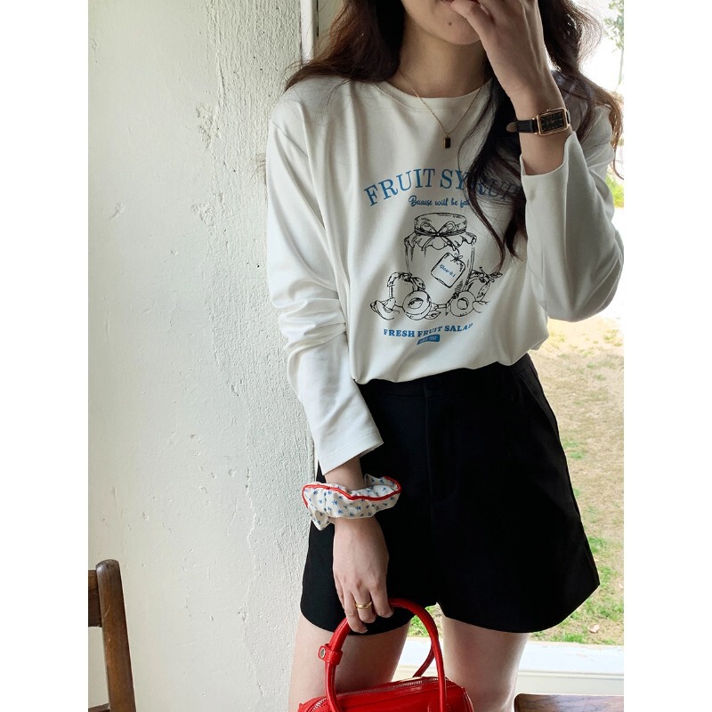 3th Morning Fashion Blogger Style Korean Style Simple Letter Printed Round Neck Long Sleeve T-Shirt ZY2828