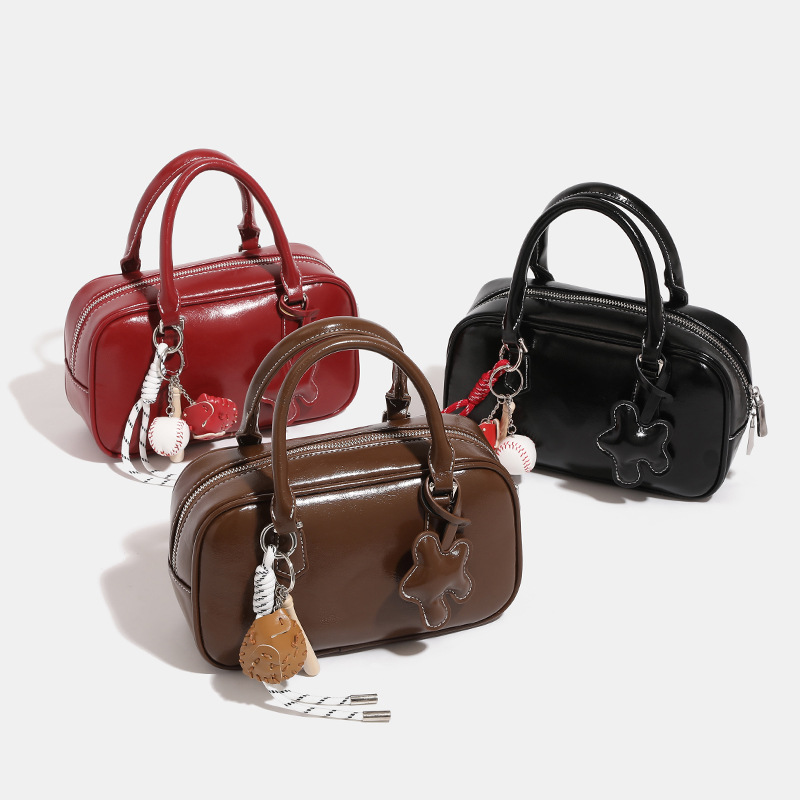 Bolso de tostado de textura avanzada bolso de boliche pequeño bolso de boliche mujer otoño e invierno nicho Boston bolso de hombro único mujer