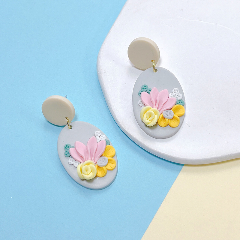 1 Pair Sweet Geometric Flower Soft Clay Drop Earrings display picture 3