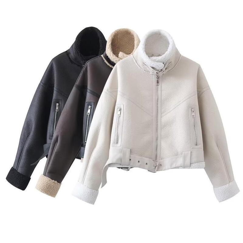 TAOP & ZA autumn and winter new women's clothing lamb wool short motorcycle jacket coat 8073265 8073/265
