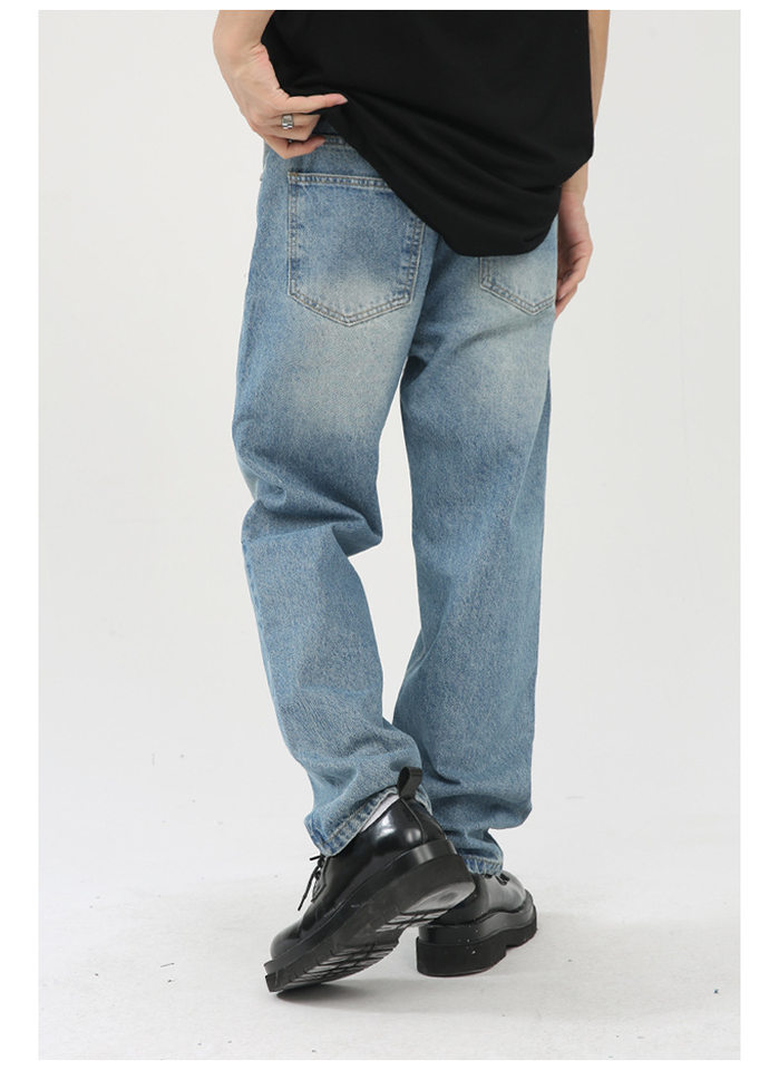 Quần jean nam ống thẳng phong cách Hàn Quốc, quần dài denim xử lý giặt cổ điển tôn chân — Xanh denim chi tiết 13