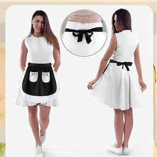 跨境外贸短款半身围裙新款欧式花边可爱餐厅服务员荷叶边女仆围裙