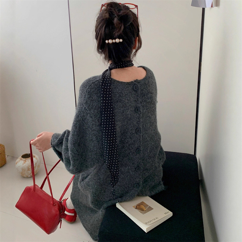 针织套装女秋冬新款正反两穿单排扣毛衣开衫半身长裙休闲两件套女|undefined