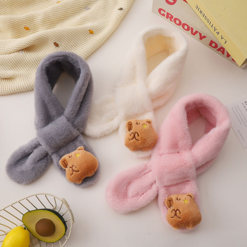 Children's Scarf for Girls, Autumn and Winter, Cute Cartoon Plush Neck Warmer for Babies, Girls, Kids, Korean Thickened Warm Neck Gaiter for Boys