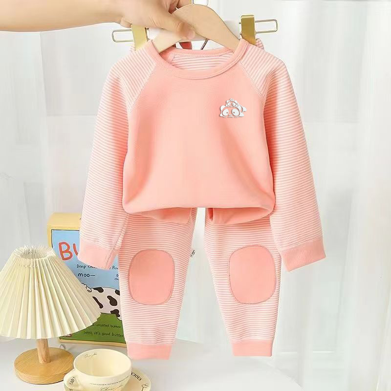 Niños de ternudo conjunto sin hueso chaqueta de otoño pantalones de chicas rayas niños engrosados ropa interior cálida ropa infantil al por mayor
