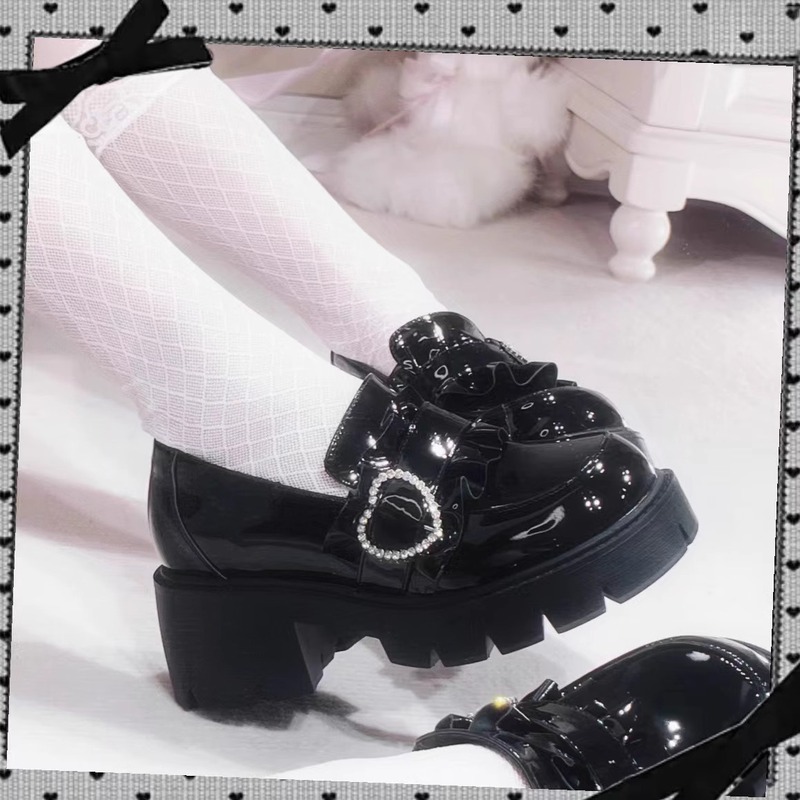 High-face Value Small Thick-soled Black Leather Shoes Women's High Heeled Height-increasing Spring Loafers Women's Single-layer Shoes 2025 Skirt