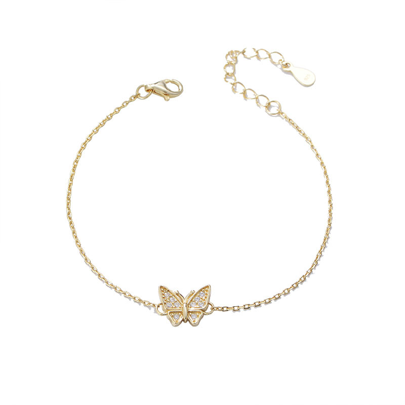 Diseño original s925 plata esterlina ZIRCON mariposa pulsera femenina europea y americana ins elegante Internet celebridad diamante incrustado en línea celebridad joyería de la mano