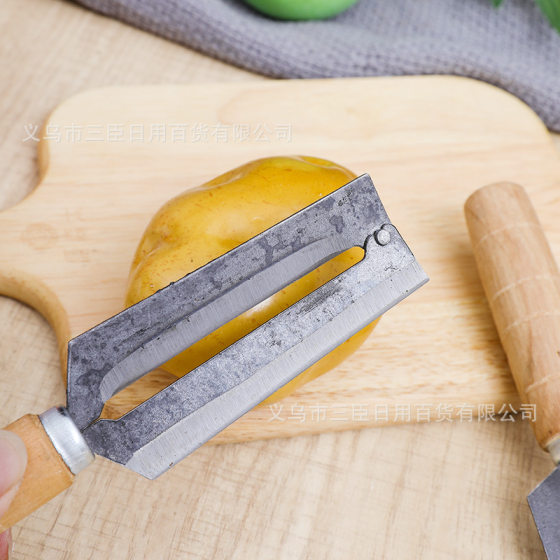 Small Carbon Steel Sugar Cane Knife, Old-Fashioned Sugar Cane Peeling Knife, Stainless Steel Wooden Handle Peeling Knife, Kitchen Peeler