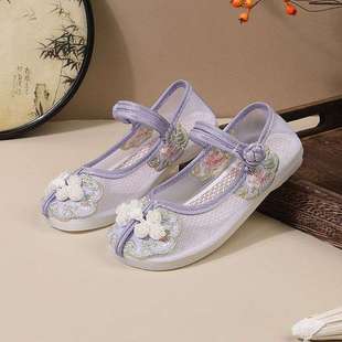Girls' Embroidered Shoes, New Chinese Style Old Northern Handmade Cloth Shoes, Children's Ethnic Style Hanfu Shoes, Traditional Performance Shoes