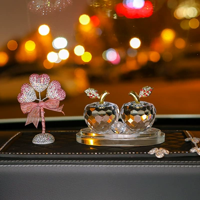 ornaments crystal apple perfume seat: Car ornaments - white-apple-diamond-encrusted-pink-heart-shaped-balloon-large-five-petal-flower