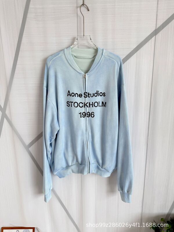 南油品质1996字母印花做旧褪色棒球领拉链卫衣拉链外套男女同款|undefined