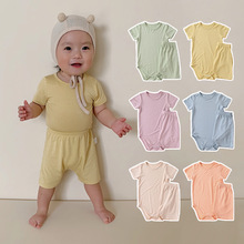 婴儿连体衣2024ins韩版夏季新款宝宝衣服男女幼童短袖短裤两件套