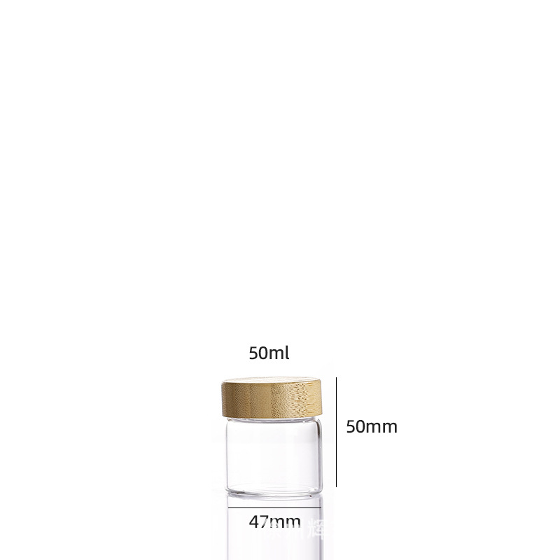 Botellas de tubos de borosilicato de alto contenido al por mayor, botellas de vidrio selladas con tapa de grano de madera de 47 mm de diámetro, botellas de embalaje de polvo de píldoras visuales image 7