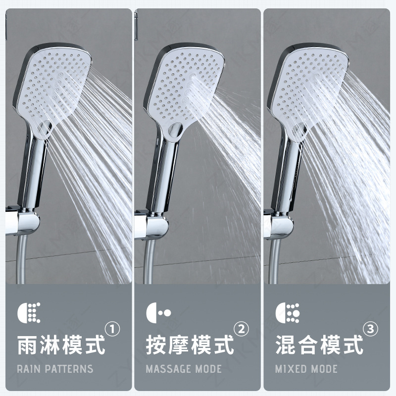 Uno por uno galvanoplastia de latón de una pieza Avión grande de tres engranajes traje de cabezal de ducha descalcificada sobrealimentada baño doméstico ducha