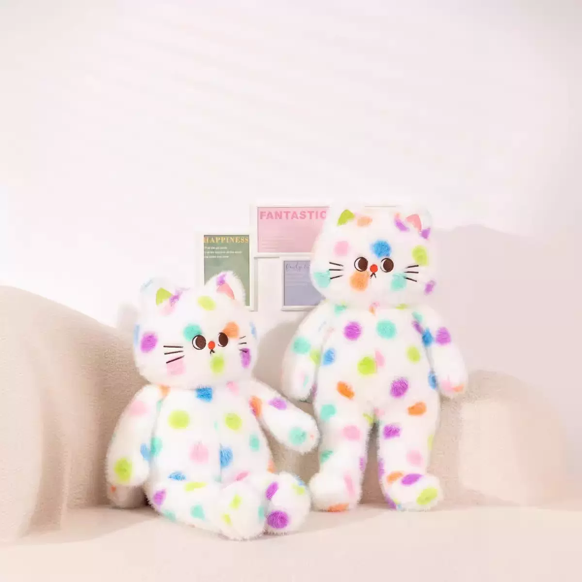 跨境仿真KT斑点猫咪玩偶甜心波点猫毛绒玩具公仔儿童陪睡娃娃礼物