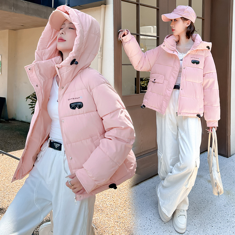小个子洋气冬季连帽羽绒棉服2025女装新款欧韩站时尚眼镜装饰面包