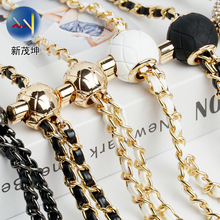 小香风可调节气质斜挎包包手机壳链条挂绳金球彩色扣编织穿皮百搭