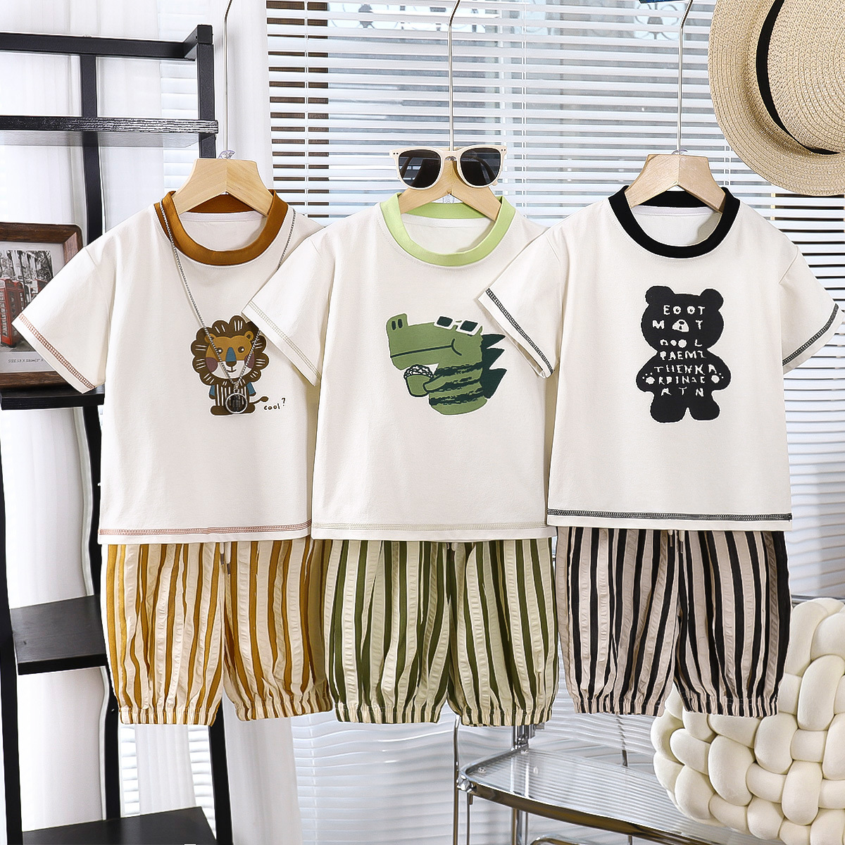 儿童短袖套装夏季新款男童七分裤洋气宝宝夏装马裤宽松童装批发