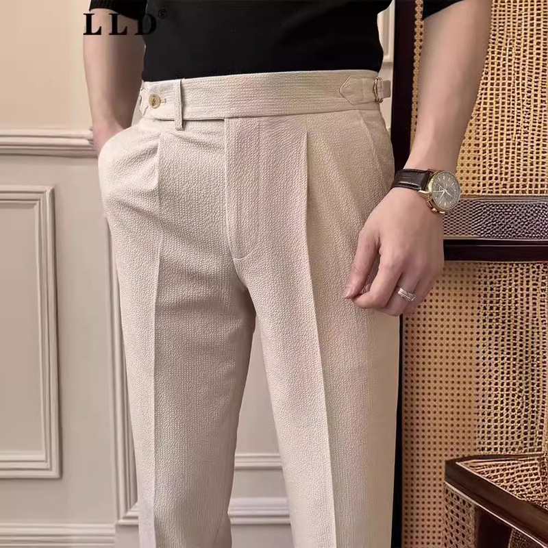 Retro Casual Naples High Waist Men's Straight Pants Gurkha Dipping Casual Pants Retro Non-ironing Trendy Suit Pants