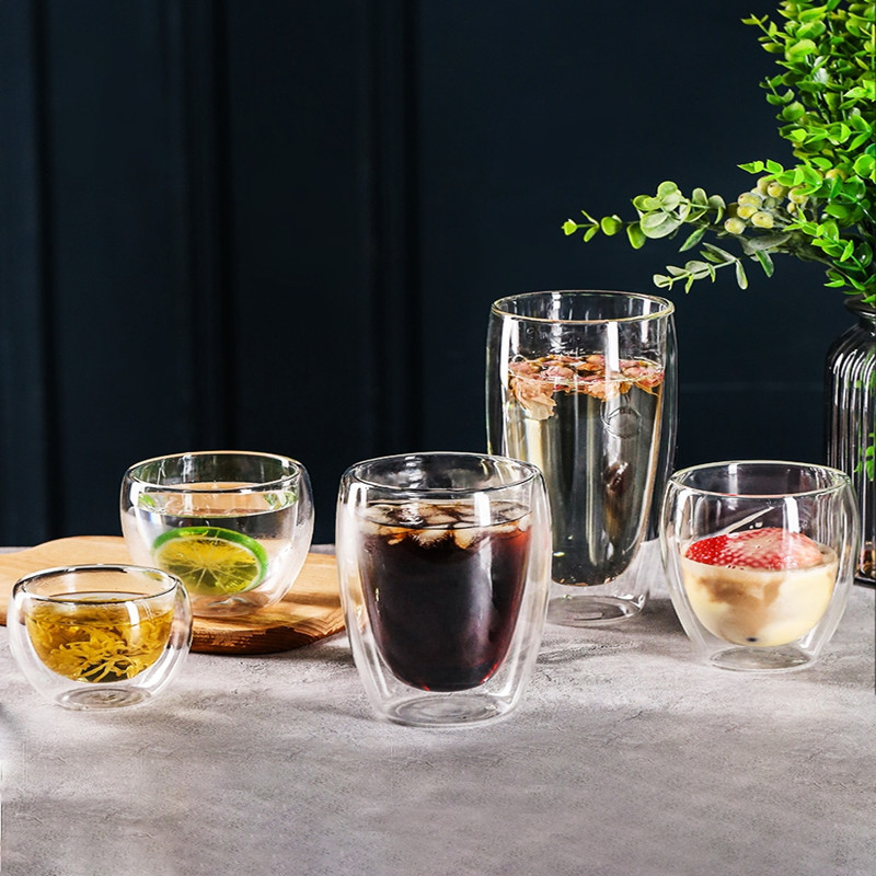 Vaso de Vidrio Transparente en Forma de Huevo, Vaso de Jugo, Leche y Té de Borosilicato Alto, Vaso de Leche Aislado de Doble Capa, Vaso para Bebidas