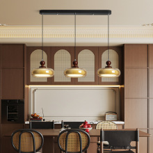 新款法式中古风餐厅吊灯宋代美学复古玻璃灯个性吧台升降餐桌灯具
