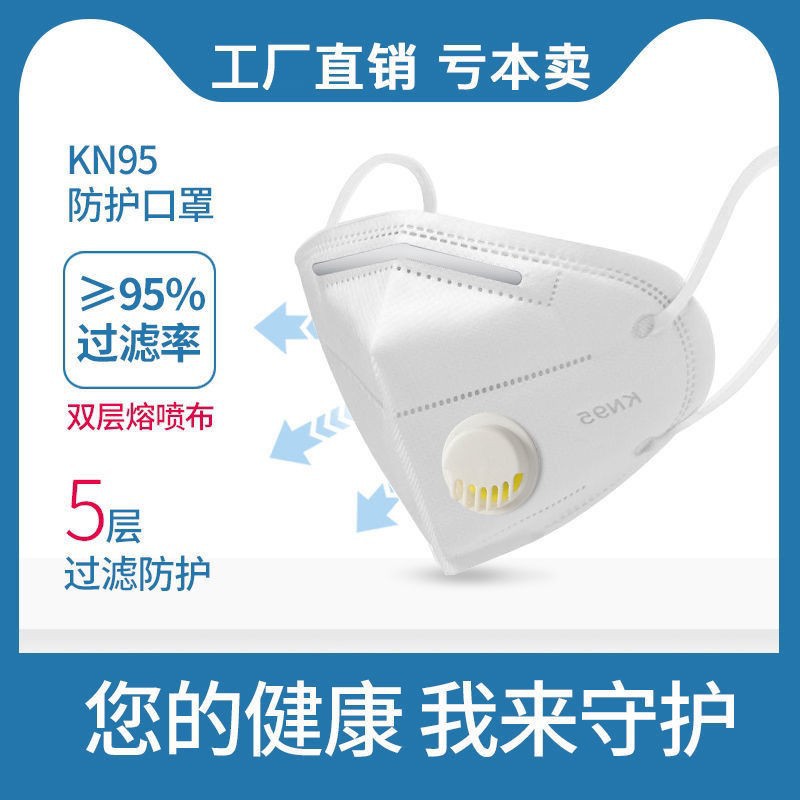 帶呼吸閥KN95口罩五層壹次性防飛沫挂耳式防塵熔噴布成人口罩批發